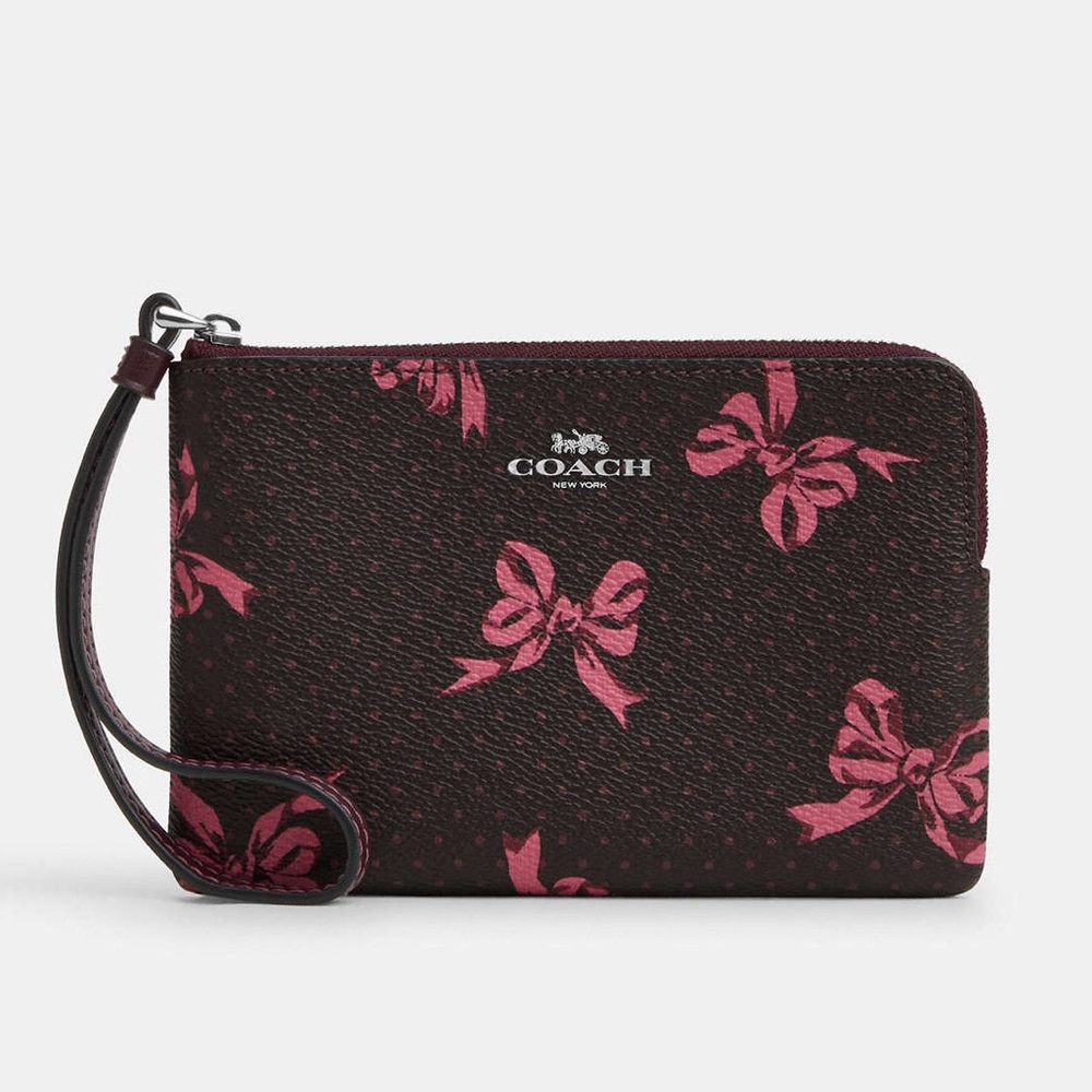 Coach Corner Zip Wristlet With Bow
Print